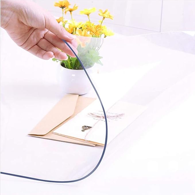 NECAUX Custom 48 x 52 Inch Clear Table Cover Protector, 1.5mm Thick Plastic Waterproof Heavy Duty Desk Pad Mat Non-Slip Tablecloth Protector for Coffee Table, Sofa Table, Media Stand, Countertop