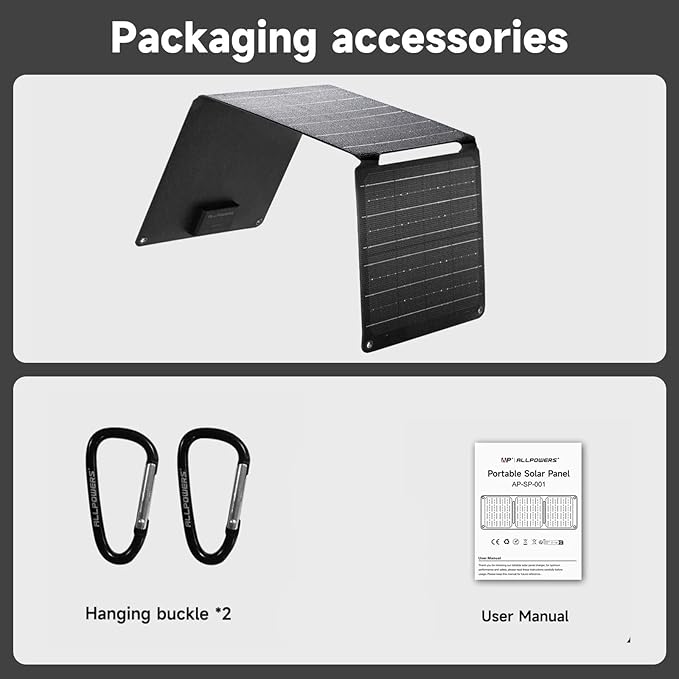 ALLPOWERS SP001 21W Portable Solar Panel Charger, High-Efficiency 22-25% Folding Solar Panel for Camping, RV, Home, and Outdoor Use with Dual USB Outputs(SP001-21W