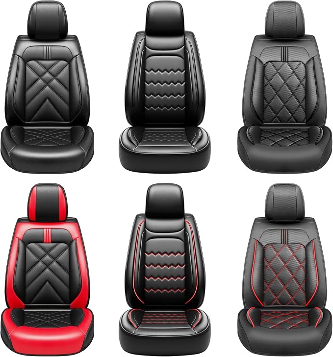 Malibu Car Seat Covers Fit for Chevrolet/Chevy Malibu 2007-2026, Full Coverage Leather Waterproof Breathable Seat Covers, Automotive Seat Protectors, Airbag Compatible, 2 Front Seats, Red Black