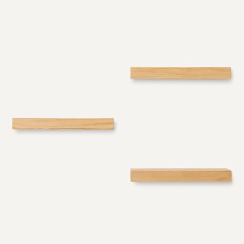 Amazon Basics Wood Floating Wall Shelves, 3-Pack, Pine, 15.8" x 5" x 1.8", Natural Wood Finish