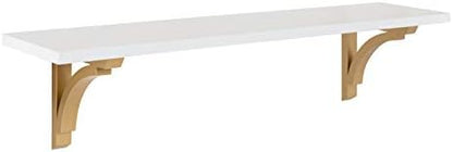 Kate and Laurel Corblynd Traditional Wood Wall Shelf, 36 inches, White with Gold Corbels