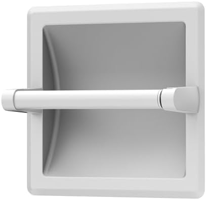 Gatco 754 Recessed Pivoting Toilet Paper Holder, Wall Mounted, Heavy Duty Metal Tissue Holder for Bathroom – Available in Matte White