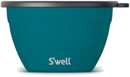 S'well Stainless Steel Salad Bowl Kit 64oz, Peacock Blue, Comes with 2oz Mini Canister and Removable Tray for Organization, Leakproof, Easy to Clean, Dishwasher Safe