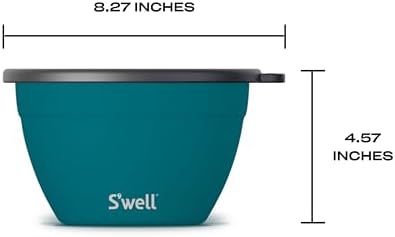 S'well Stainless Steel Salad Bowl Kit 64oz, Peacock Blue, Comes with 2oz Mini Canister and Removable Tray for Organization, Leakproof, Easy to Clean, Dishwasher Safe