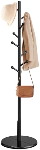 VASAGLE Solid Wood Coat Rack, Free Standing, 8 Hooks, 3 Height Options