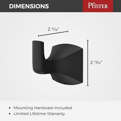 Pfister Bruxie Towel Hook, Bathroom Towel Hook, Wall-Mounted, Screw-in, Matte Black Finish, BRHBIE0B