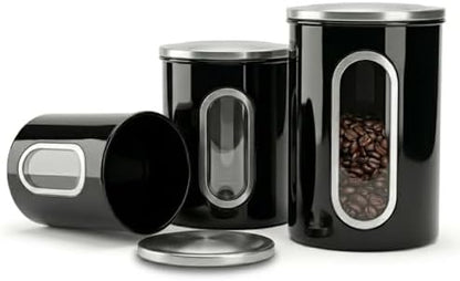 Mixpresso 3-Pcs Black Canisters Set for Kitchen Storage Airtight Jars