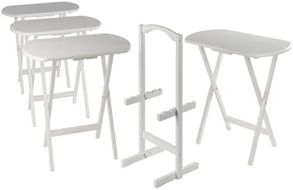 Winsome Corbett Set of 4 Oversized Foldable Snack Tables with Storage Rack, Easy to Store Portable Fold Up Table Set for Kitchen, Living Room TV Dining, Crafts, Puzzles, Work from Home