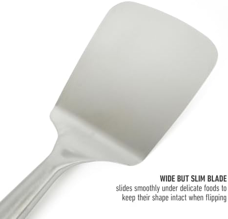 Calphalon Edge Solid Turner, Cooking Spatula, Kitchen Spatula, Stainless Steel Turner with Silicone Heat Resistance Handle, Nonstick-Safe Spatula with Ergonomic Handle (Taupe)