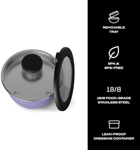 S'well Stainless Steel Salad Bowl Kit 64oz, Hillside Lavender, Comes with 2oz Mini Canister and Removable Tray for Organization, Leakproof, Easy to Clean, Dishwasher Safe (Pack of 8)