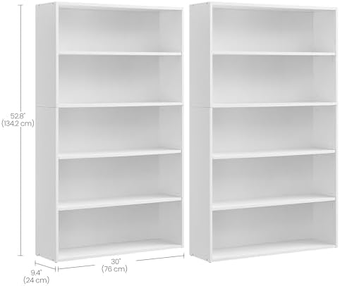 VASAGLE Set of 2 5-Tier Bookshelves with Adjustable Storage Shelves