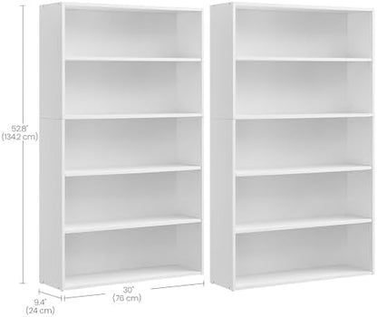 VASAGLE Set of 2 5-Tier Bookshelves with Adjustable Storage Shelves