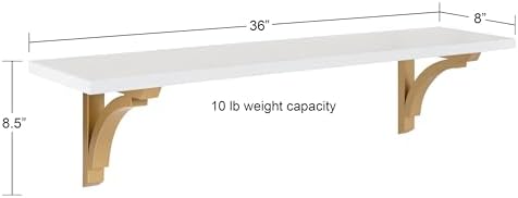 Kate and Laurel Corblynd Traditional Wood Wall Shelf, 36 inches, White with Gold Corbels