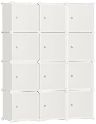 SONGMICS 12 Cube Storage Organizer with doors，Plastic stackable cube shelf
