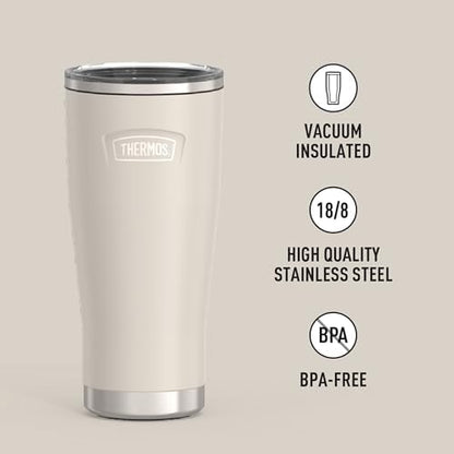 THERMOS Icon Series 24oz Stainless Steel Tumbler with Slide Lock Lid, Leakproof, Fits Cupholder, Dishwasher Safe, Griptec™ Non‑Slip Base, Keeps Drinks Hot 6 Hrs/Cold 22 Hrs, Sandstone
