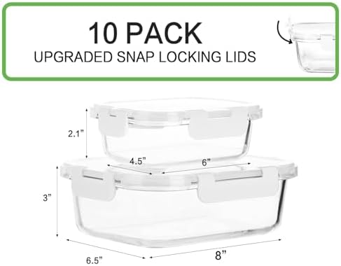 M MCIRCO 10 Pack Glass Food Storage Containers with Lids, White