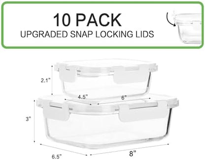 M MCIRCO 10 Pack Glass Food Storage Containers with Lids, White