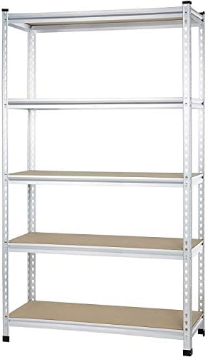 Amazon Basics 5-Tier Medium Duty Garage Shelving Unit, Sturdy Adjustable Storage Shelves, Easy to Assemble, 48" x 18" x 72", Aluminum