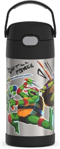 THERMOS FUNTAINER Water Bottle with Straw - 12 Ounce - Kids Stainless Steel Vacuum Insulated Water Bottle with Lid, Teenage Mutant Ninja Turtles (Pack of 6)