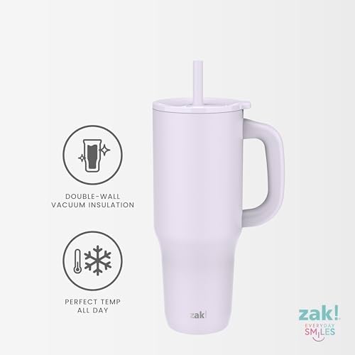 Zak Designs Disney Sutton Travel Tumbler for On the Go or At Home, 40oz Stainless Steel with Vacuum Insulation, Silicone Straw, Carry Handle, and 3D Artwork for Cold Drinks (Stitch)