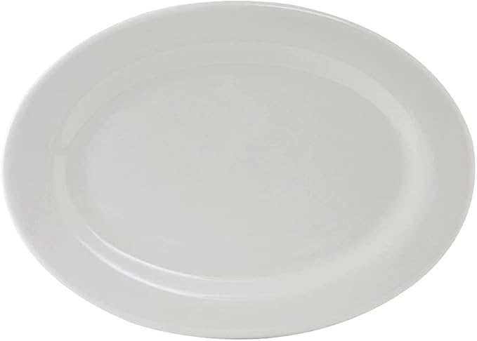 Tuxton China ALH-116 Platter, 11-3/4" x 8-1/2", Oval, Wide Rim, Rolled Edge, Microwave and Dishwasher Safe, Oven Proof, Fully Vitrified, Alaska, Porcelain White, Pack of 12
