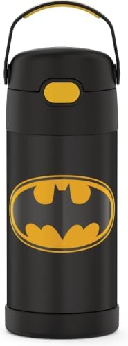 THERMOS FUNTAINER Water Bottle with Straw - 12 Ounce - Kids Stainless Steel Vacuum Insulated Water Bottle with Lid, Batman (Pack of 6)