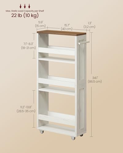VASAGLE 4-Tier Slide-Out Storage Cart, Slim Kitchen Cart with Wheels