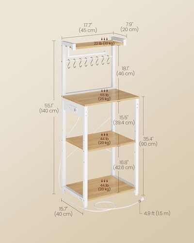 VASAGLE 4-Tier Kitchen Bakers Rack with Power Outlet, 17.7-Inch Wide