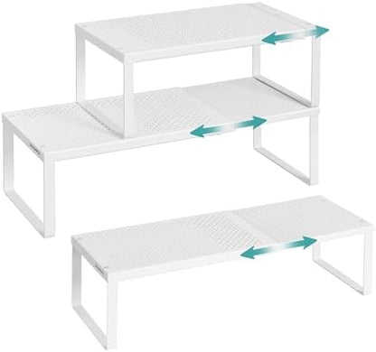 SONGMICS Spice Rack, Expandable Kitchen Countertop Shelf, Steel, Set of 3
