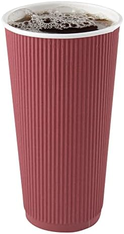 Restaurantware Ripple Wall Coffee Cups 10 Count 20 Ounce Insulated Crimson Paper Cups, Rolled Rim Spill-Resistant Disposable Paper Non-Slip for Coffee, Beverages