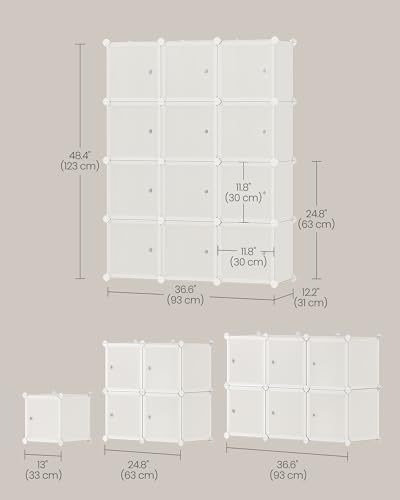 SONGMICS 12 Cube Storage Organizer with doors，Plastic stackable cube shelf
