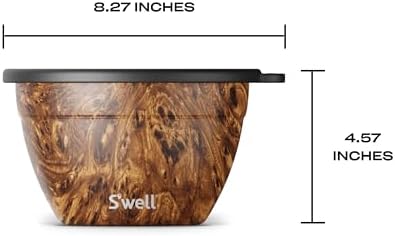 S’well Stainless Steel 64oz Salad Bowl Kit, Teakwood Finish, Includes 2oz Condiment Container and Removable Tray, Leak-Proof and Easy to Clean, Dishwasher Safe