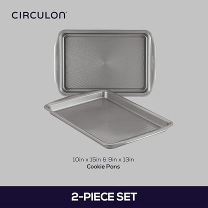 Circulon Bakeware Nonstick Cookie Pan Set (9" x 13" & 10" x 15"), Cookie Sheets for Baking, 2-Piece, Gray (Pack of 4)