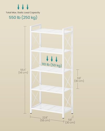 SONGMICS 5-Tier Steel Storage Rack, Shelving Unit with X Side Frames