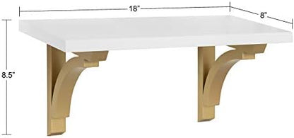 Kate and Laurel Corblynd Wall Shelf, White and Gold, 18", Glam Home Decor and Space-Saving Storage