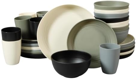 Gibson Home Plates and Bowls Set, 32 Piece Wheat Straw Dinnerware for 8