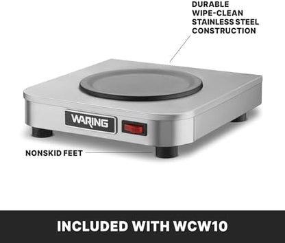 Waring Commercial WCW10 Café Deco Single Coffee Carafe Warmer, 120V, 5-15 Phase Plug, Single Burner Silver