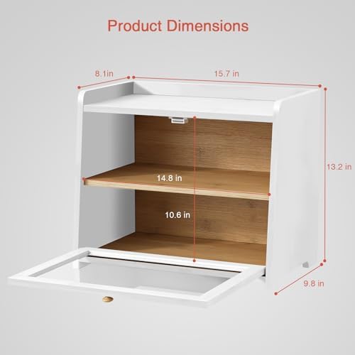 White Double Layer Bread Box for Kitchen Countertop, 2 Tier Large Breadbox