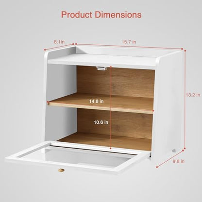 White Double Layer Bread Box for Kitchen Countertop, 2 Tier Large Breadbox