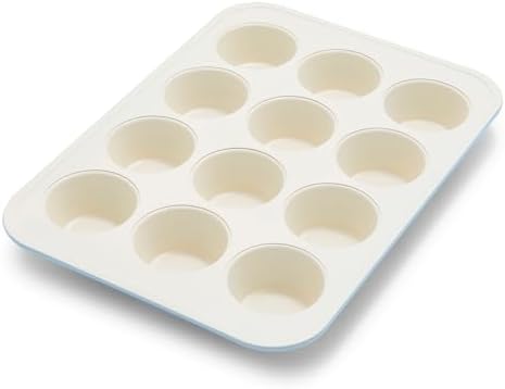 GreenLife 12-Cup Muffin Pan, PFAS-Free Healthy Nonstick Baking Tray, 11.4" x 1.9" x 15.9", Durable Ceramic Bakeware, Cupcakes, Egg Bites, Tarts, Brownies, Blue Haze