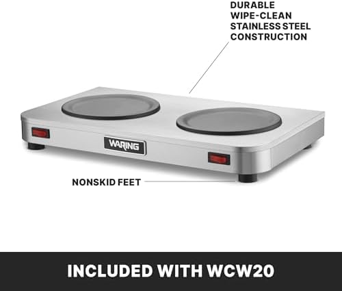 Waring Commercial WCW20 Café Deco Double Coffee Carafe Warmer, 120V, 5-15 Phase Plug,Silver
