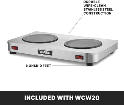 Waring Commercial WCW20 Café Deco Double Coffee Carafe Warmer, 120V, 5-15 Phase Plug,Silver