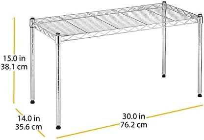 Whitmor 1 Tier Shelving Units, Wire Rack Storage Organizer, 30" L x 14" W x 15" H, Chrome