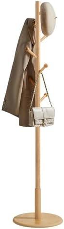 VASAGLE Solid Wood Coat Rack, Free Standing, 8 Hooks, 3 Height Options