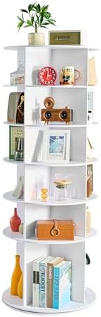 VEVOR 6 Tiers Rotating Shoe Rack Tower, 360° Spinning Shoe Rack, Revolving Storage Round Carousel Display, Freestanding Lazy Susan Organizer Display for Bedroom, Living Room, Entryway, Closet, White