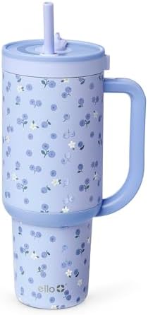 Ello Oasis Insulated Stainless Steel Tumbler with Straw, Blueberries, 40 Ounces (Pack of 8)
