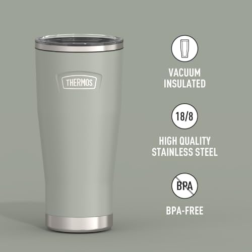 THERMOS Icon Series 24oz Stainless Steel Tumbler with Slide Lock Lid, Leakproof, Fits Cupholder, Dishwasher Safe, Griptec™ Non‑Slip Base, Keeps Drinks Hot 6 Hrs/Cold 22 Hrs, River Rock