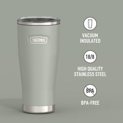 THERMOS Icon Series 24oz Stainless Steel Tumbler with Slide Lock Lid, Leakproof, Fits Cupholder, Dishwasher Safe, Griptec™ Non‑Slip Base, Keeps Drinks Hot 6 Hrs/Cold 22 Hrs, River Rock