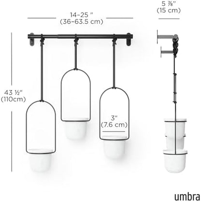 Umbra Triflora Hanging Planter, Indoor Herb Garden, Set of 3, White/Black