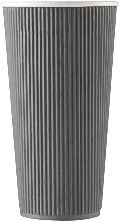 Restaurantware Ripple Wall Coffee Cups 250 Count 20 Ounce Insulated Gray Paper Cups, Rolled Rim Spill-Resistant Disposable Paper Non-Slip for Coffee, Beverages